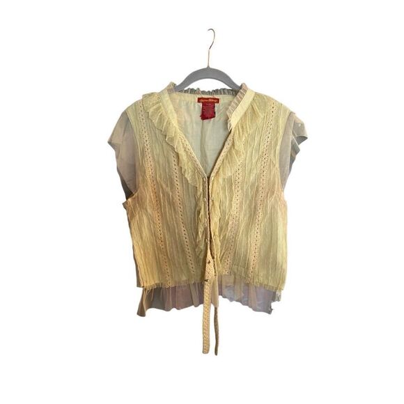 American exchange, sheer Lacey sleeveless Thai top BoHo S/XL - Picture 1 of 5
